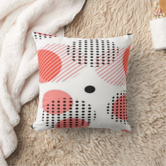 Orange Circles with Black Polka Dots pattern Kissen