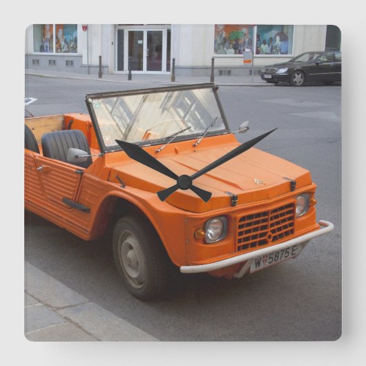 Orange Citroën Mehari Quadratische Wanduhr (Vorderseite)