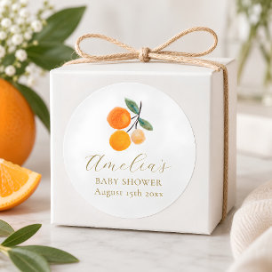 Orange Citrus Aquarell Baby Shower individuell Runder Aufkleber