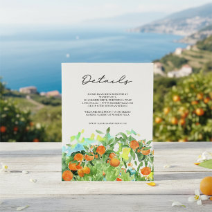 Orange Citrus Blossom Watercolor Hochzeitdetails Begleitkarte