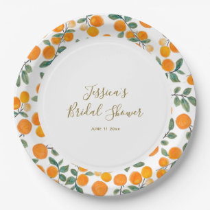 Orange Citrus Border Schriftzug Name Junggesellinn Pappteller