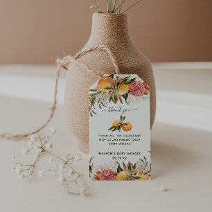 Orange Citrus Botanical Babydusche Vielen Dank Geschenkanhänger