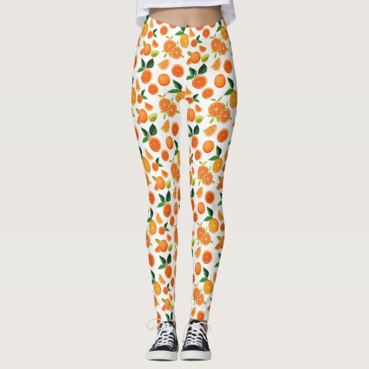 Orange Citrus Botanisches Muster Leggings (Vorderseite)
