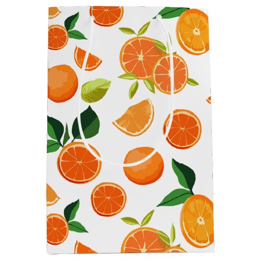 Orange Citrus Botanisches Muster Mittlere Geschenktüte (Vorderseite)