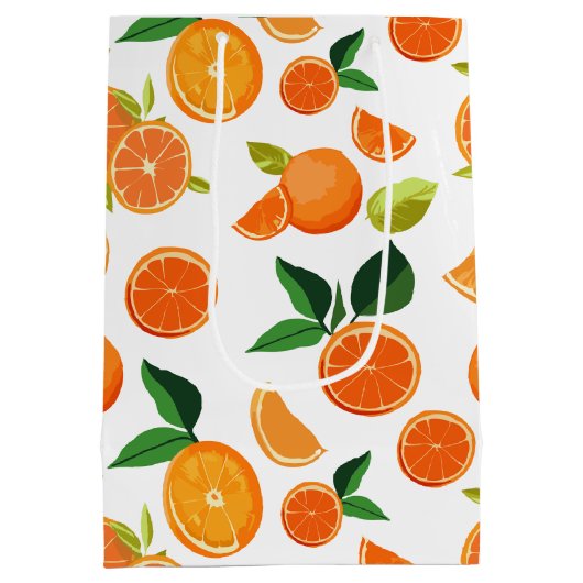 Orange Citrus Botanisches Muster Mittlere Geschenktüte (Rückseite)