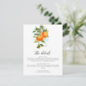Orange Citrus Calligraphy Wedding Details Card Dankeskarte (Stehend Vorderseite)