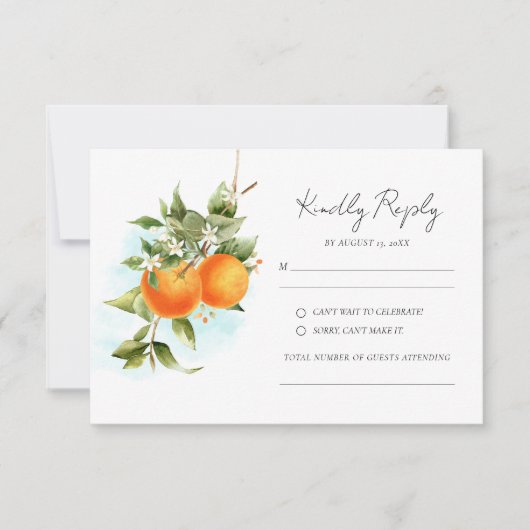 Orange Citrus Calligraphy Wedding RSVP Card (Vorderseite)