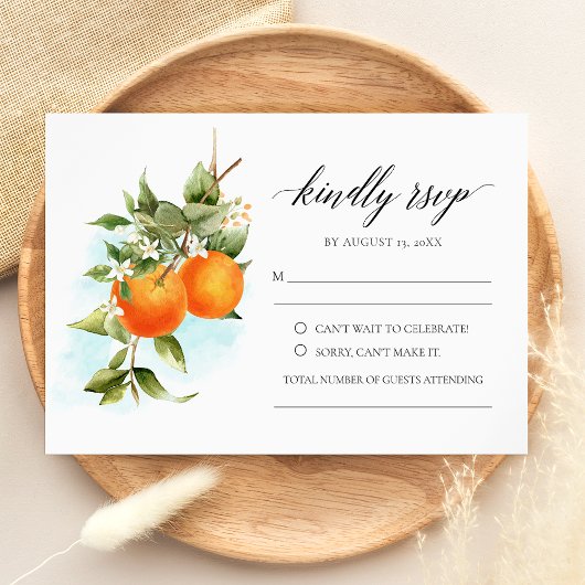 Orange Citrus Calligraphy Wedding RSVP Card