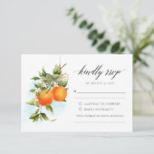 Orange Citrus Calligraphy Wedding RSVP Card (Stehend Vorderseite)
