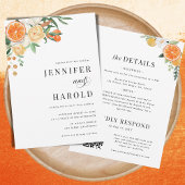 Orange Citrus Floral Minimal All in One Wedding Einladung
