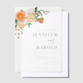 Orange Citrus Floral Minimal Wedding Overlay Pergament Einladungen (Versetzt)