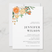 Orange Citrus Floral Minimales Brautparty Einladung (Vorderseite)