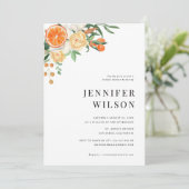 Orange Citrus Floral Minimales Brautparty Einladung (Stehend Vorderseite)