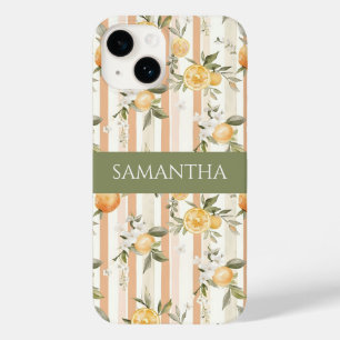 Orange Citrus Floral Pfirsich-Streifen Name Case-Mate iPhone 14 Hülle