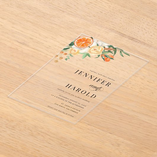 Orange Citrus Floral Sommer Transparente Hochzeit Acryleinladungen (Ablage )