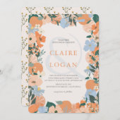 Orange Citrus Floral Wedding Einladung (Vorne/Hinten)