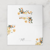 Orange Citrus Floral Wedding Platzkarte (Außenseite Aufgefaltet)