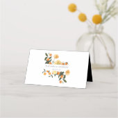 Orange Citrus Floral Wedding Platzkarte (Rückseite)