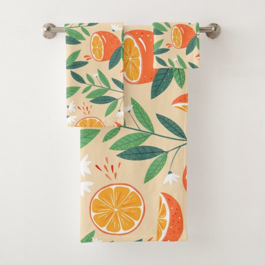 Orange Citrus Frucht Retro Muster Badhandtuch Set (Insitu)
