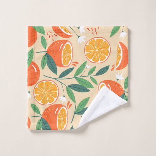 Orange Citrus Frucht Retro Muster Badhandtuch Set (Waschlappen)