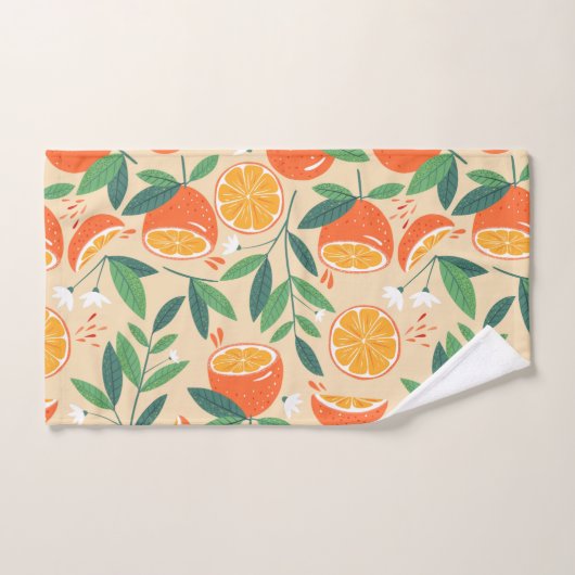 Orange Citrus Frucht Retro Muster Badhandtuch Set (Handtuch)
