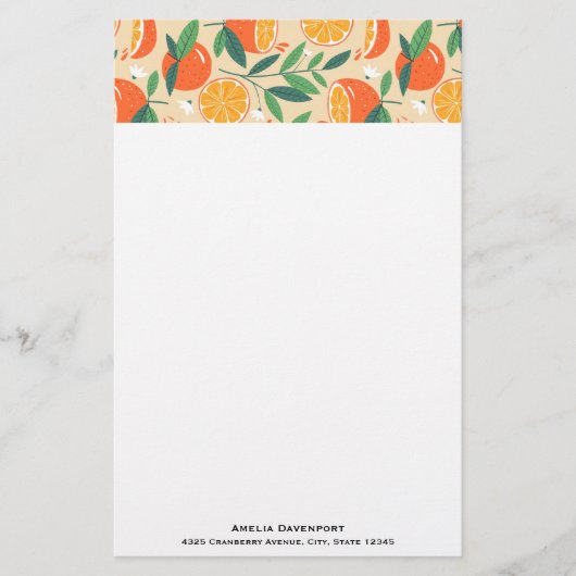 Orange Citrus Frucht Retro Muster Briefpapier (Vorderseite)