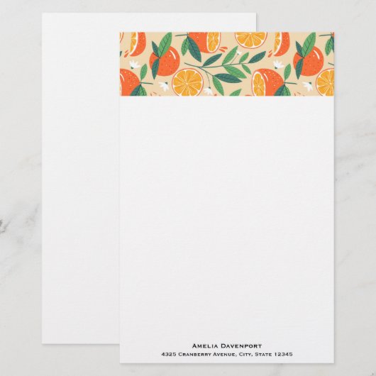 Orange Citrus Frucht Retro Muster Briefpapier (Vorne/Hinten)