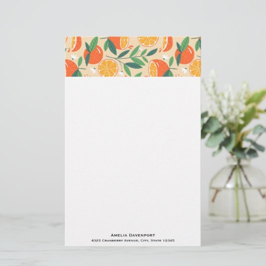 Orange Citrus Frucht Retro Muster Briefpapier (Stehend Vorderseite)