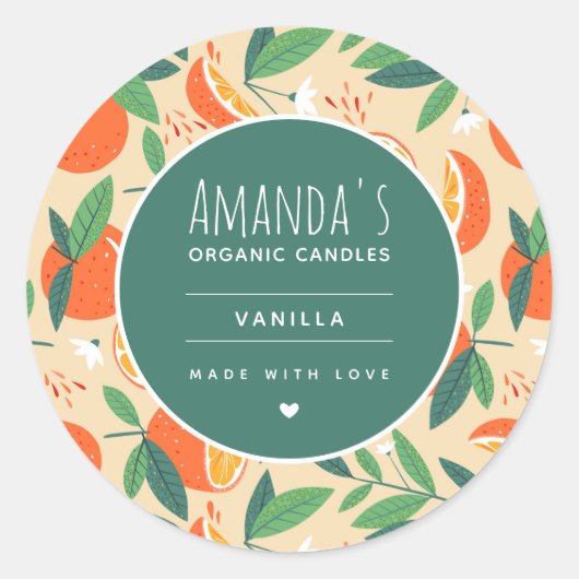 Orange Citrus Frucht Retro Muster Candle Craft Runder Aufkleber (Vorderseite)