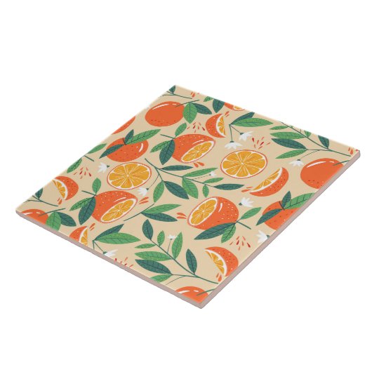 Orange Citrus Frucht Retro Muster Fliese (Seite)