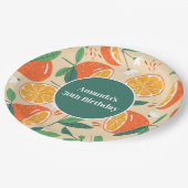 Orange Citrus Frucht Retro Muster Geburtstag Pappteller (Schrägansicht)