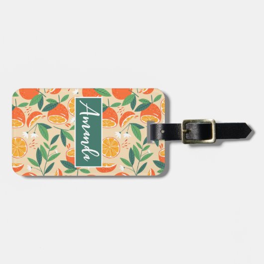 Orange Citrus Frucht Retro Muster Gepäckanhänger (Vorderseite horizontal)