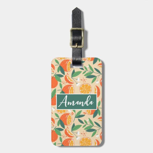 Orange Citrus Frucht Retro Muster Gepäckanhänger (Vorderseite vertikal)