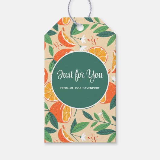 Orange Citrus Frucht Retro Muster Geschenkanhänger (Vorderseite)