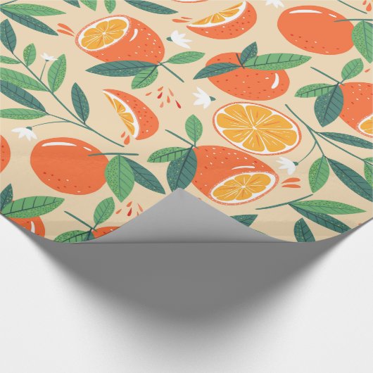 Orange Citrus Frucht Retro Muster Geschenkpapier (Ecke)
