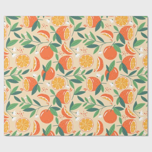 Orange Citrus Frucht Retro Muster Geschenkpapier (Flach)