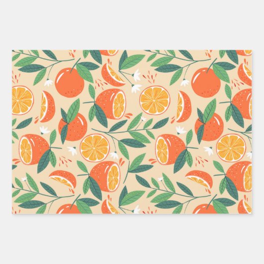 Orange Citrus Frucht Retro Muster Geschenkpapier Set (Vorderseite 2)