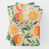 Orange Citrus Frucht Retro Muster Geschenkpapier Set (Beispiel)