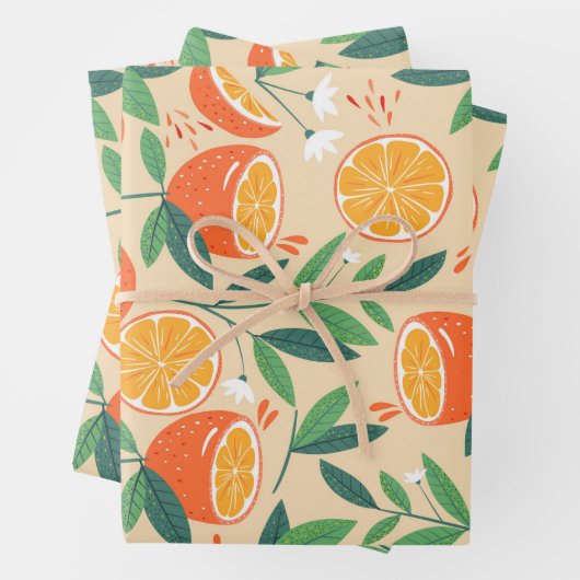 Orange Citrus Frucht Retro Muster Geschenkpapier Set (Beispiel)