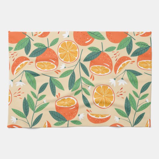 Orange Citrus Frucht Retro Muster Geschirrtuch (Horizontal)