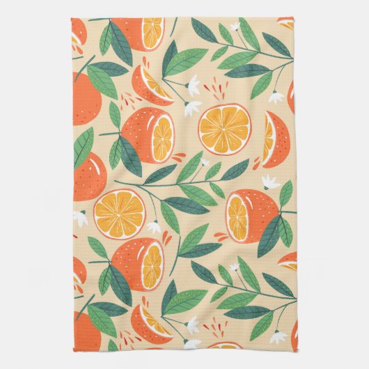 Orange Citrus Frucht Retro Muster Geschirrtuch (Vertikal)