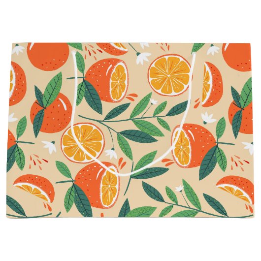 Orange Citrus Frucht Retro Muster Große Geschenktüte (Vorderseite)