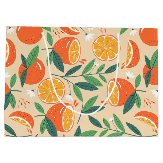 Orange Citrus Frucht Retro Muster Große Geschenktüte (Rückseite)