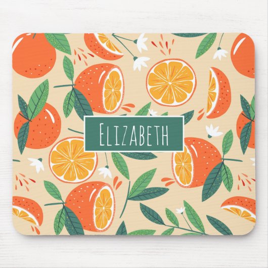 Orange Citrus Frucht Retro Muster Mousepad (Vorne)