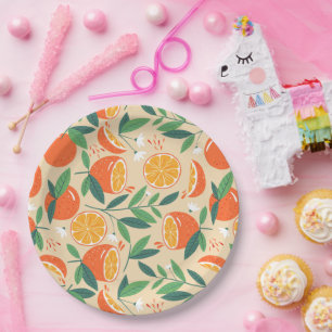 Orange Citrus Frucht Retro Muster Pappteller