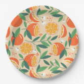 Orange Citrus Frucht Retro Muster Pappteller (Vorderseite)
