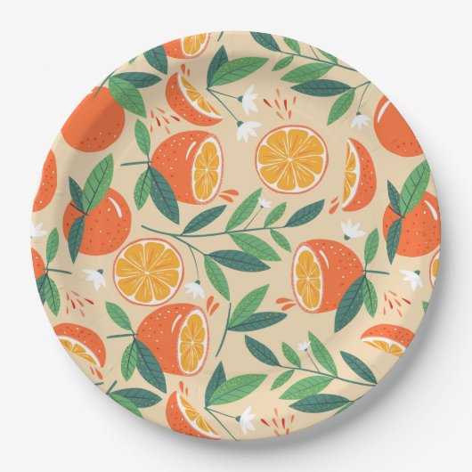 Orange Citrus Frucht Retro Muster Pappteller (Vorderseite)