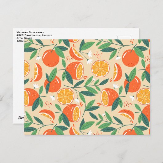 Orange Citrus Frucht Retro Muster Postkarte (Vorne/Hinten)