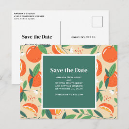 Orange Citrus Frucht Retro Muster Save the Date Einladungspostkarte