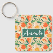 Orange Citrus Frucht Retro Muster Schlüsselanhänger (Vorderseite)